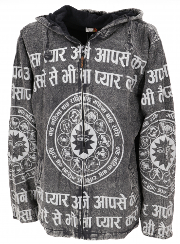 Goa jacket, ethno hoody with mantra print - stone gray