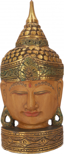 Stehende Buddha Maske, Thai Buddha Statue - gelb/gold - 50x22x9 cm 