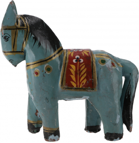 Deko Pferd, im Antik- look bemalt, Holzpferdchen - blau - 10x12x4 cm 