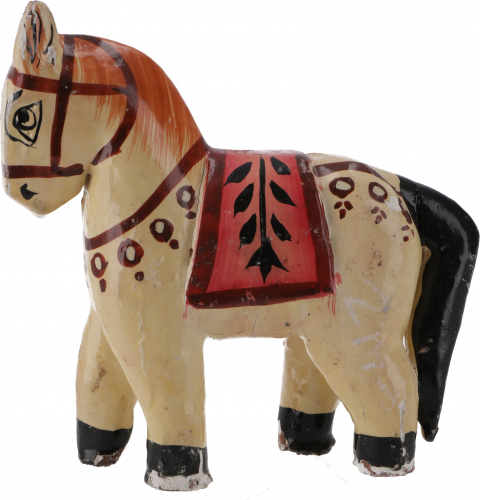 Decorative horse, painted in antique look, wooden horse - beige - 10x12x4 cm 