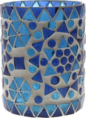Glas Windlicht, Glas blau - Design 3 - 10x8x8 cm 