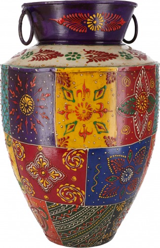 Vintage Metall Vase, Krug Rajasthan, handbemalt im Patchwork Design - Gre 50 cm