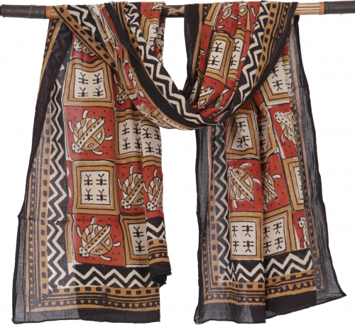 Leichter Pareo, Sarong, handbedrucktes Baumwolltuch - rot Kombination 27 - 180x110 cm