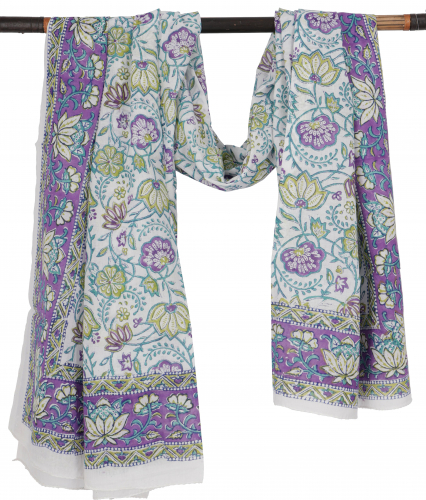 Lightweight pareo, sarong, hand-printed cotton scarf - blue combination 3 - 180x110 cm