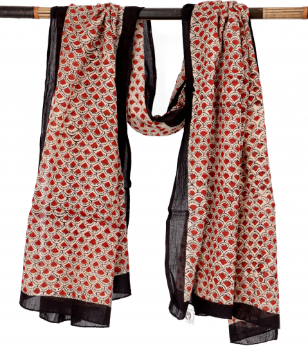 Lightweight pareo, sarong, hand-printed cotton scarf - red combination 17 - 190x120 cm