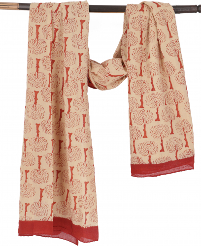 Lightweight pareo, sarong, hand-printed cotton scarf - red Combination 7 - 180x110 cm