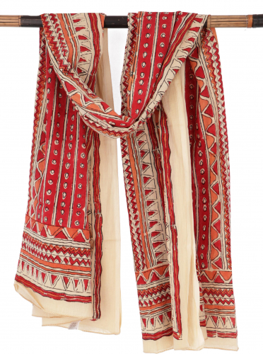Leichter Pareo, Sarong, handbedrucktes Baumwolltuch - rot Kombination 28 - 190x120 cm