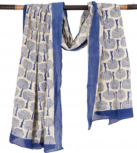 Leichter Pareo, Sarong, handbedrucktes Baumwolltuch - blau Kombination 17 - 160x100 cm