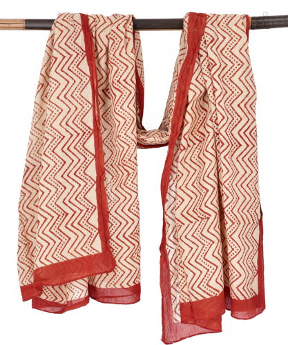 Leichter Pareo, Sarong, handbedrucktes Baumwolltuch - rot Kombination 8 - 180x110 cm