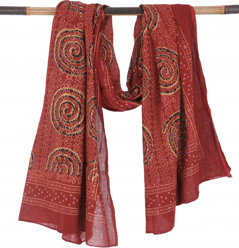Light pareo, sarong, hand printed cotton cloth - red combination 23 - 180x110 cm