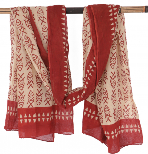 Lightweight pareo, sarong, hand-printed cotton scarf - red combination 24 - 190x120 cm
