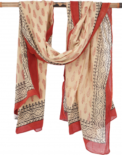 Lightweight pareo, sarong, hand-printed cotton scarf - red combination 12 - 160x100 cm