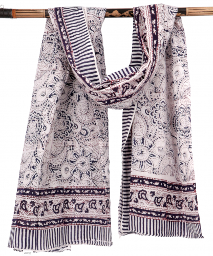Lightweight pareo, sarong, hand-printed cotton scarf - color combination 22 - 180x110 cm