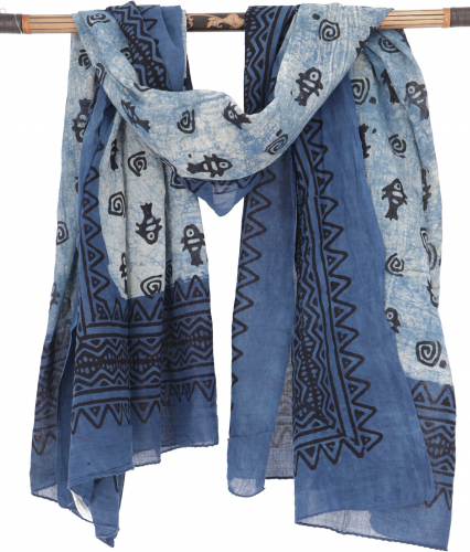 Lightweight pareo, sarong, hand-printed cotton scarf - blue combination 1 - 190x120 cm