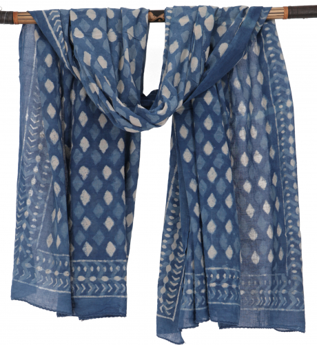 Leichter Pareo, Sarong, handbedrucktes Baumwolltuch - blau Kombination 21 - 190x120 cm