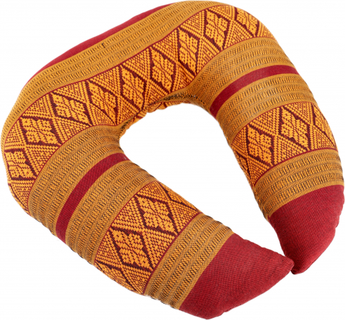 Neck pillow, half round Thai neck support, neck crook square with kapok - dark red/orange - 8x26x23 cm 