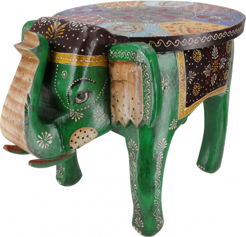 Vintage stool, elephant-shaped flower bench - green - 37x57x36 cm 