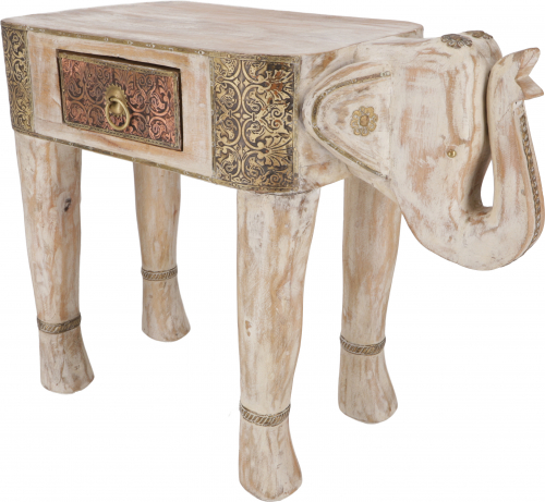 Vintage stool, elephant-shaped flower bench with drawer - white - 39x55x22 cm 