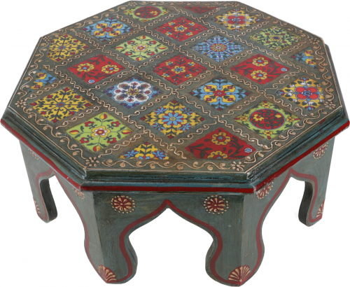 Bemalter kleiner Tisch mit Fliesenmosaik - blau  36 cm