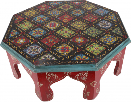 Bemalter kleiner Tisch mit Fliesenmosaik - rot  41 cm