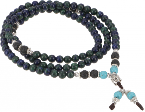 Tibetan mala made of semi-precious stones, Buddhist prayer necklace, meditation necklace, yoga necklace - Buddha/lapis lazulite/lava - 90 cm