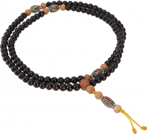 Tibetan mala, prayer chain with wooden beads - model 24 - 80 cm
