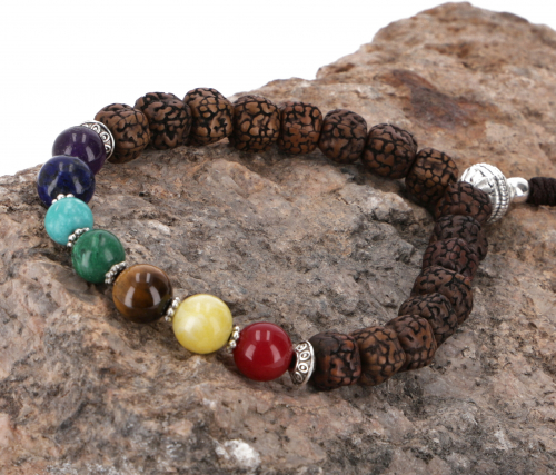 7 Chakran mala bracelet, hand mala with semi-precious stones, yoga jewelry, meditation jewelry - Lotus seed Buddha bracelet 7 cm