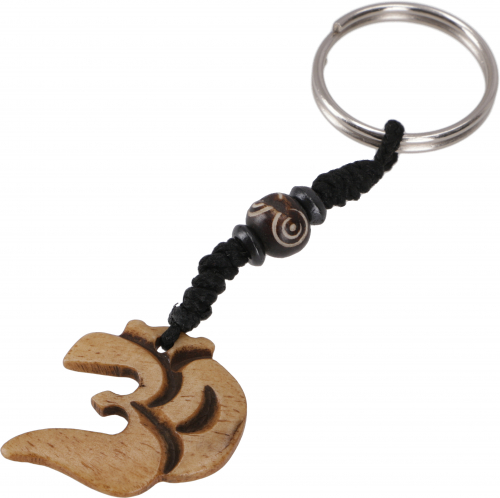 Ethno Tibet Schlüsselanhänger, Gravierter Taschenanhänger - Om - 10 cm Ø3 cm