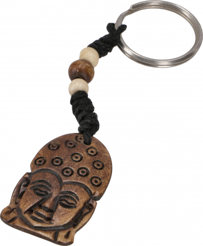 Ethno Tibet Schlüsselanhänger, Gravierter Taschenanhänger - Buddhakopf - 10 cm Ø3 cm