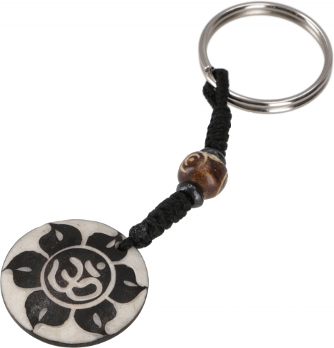 Ethno Tibet key ring, engraved pocket pendant - Sun Om - 10 cm 3 cm