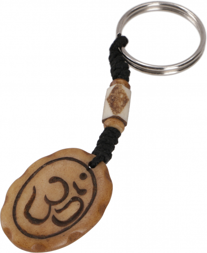 Ethno Tibet key ring, engraved bag tag - Om/brown - 10 cm 3 cm