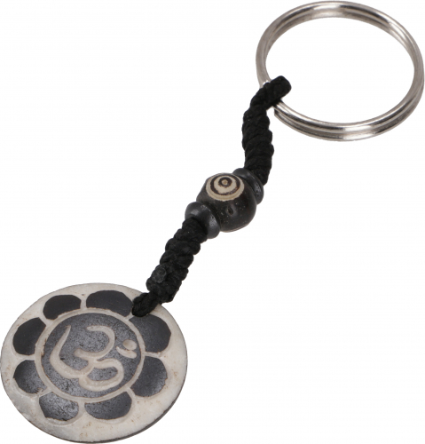Ethno Tibet Schlüsselanhänger, Gravierter Taschenanhänger, Budhistischer Schmuck - Lotus Om - 10 cm Ø3 cm