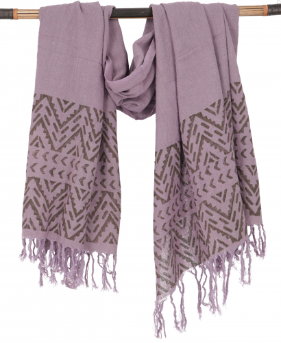 Hand-woven cotton scarf with tribal pattern, woven scarf - lilac - 150x100 cm