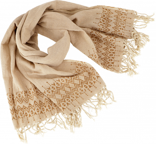 Hand-woven cotton scarf with tribal pattern, woven scarf - beige - 150x100 cm