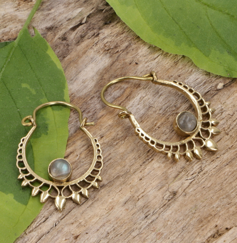 Tribal earrings made of brass, ethnic earrings - labradorite - 3,5 cm 2,5 cm