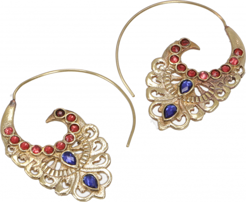 Dangling earrings made of brass and colorful beads, Indian tribal jewelry - red/blue - 5x3x0,1 cm 