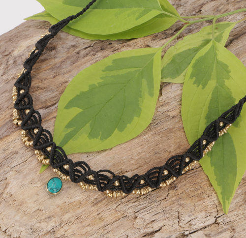Macram necklace bead, hippie boho necklace - black #2
