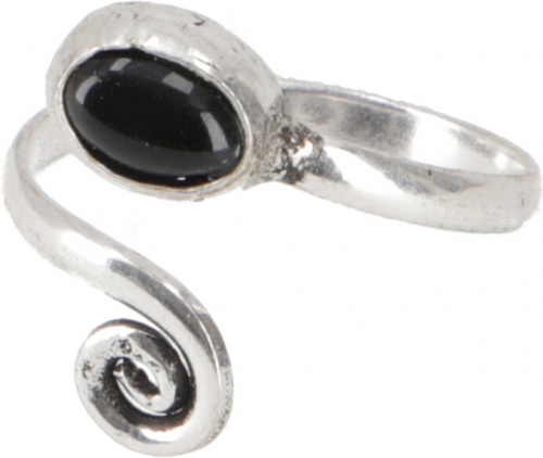 Brass toe ring, Goa foot jewelry, Indian toe ring - silver/onyx - 0,4 cm 1,5 cm