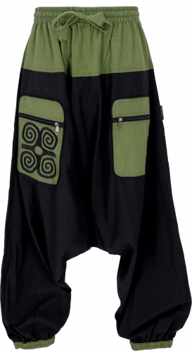 Harem pants, harem pants, bloomers, aladdin pants - black/green