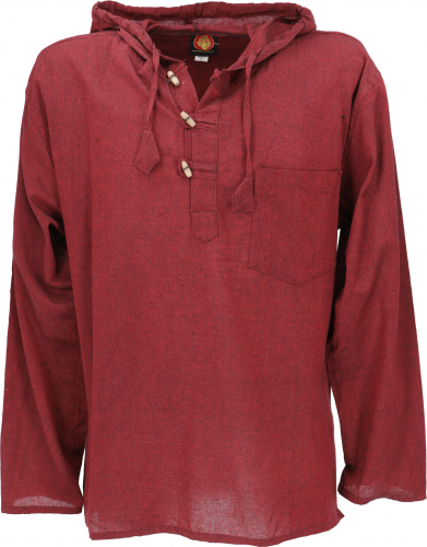 Nepal shirt, goa hippie sweatshirt, yoga shirt, slip-on shirt with hood - bordeaux