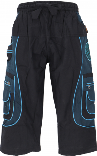 3/4 Yoga pants, Goa pants, Goa shorts, men`s shorts - black/blue