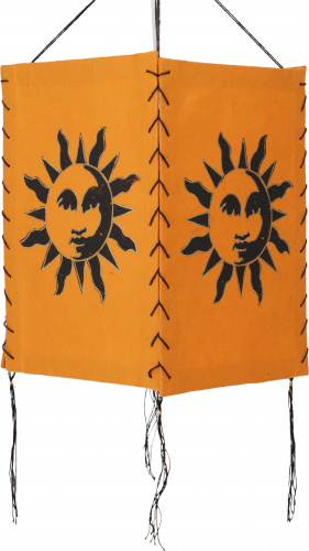 Lokta paper hanging lampshade, ceiling lamp made of handmade paper - Sun 1 orange - 28x18x18 cm 