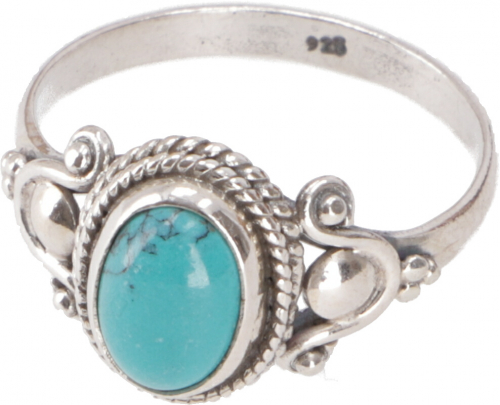 Boho silver ring, filigree gemstone ring with oval stone - turquoise - 1x1 cm