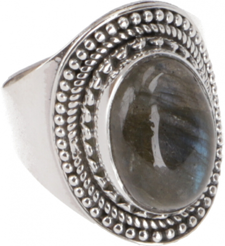 Boho silver ring, large floral silver ring - labradorite - 1,5 cm