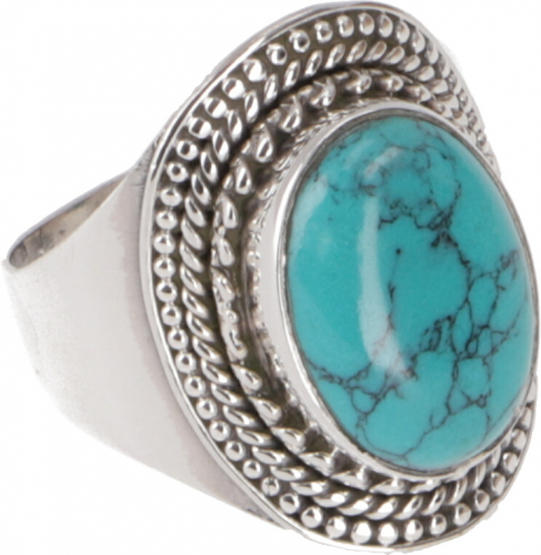 Boho silver ring, large floral silver ring - turquoise - 1,5 cm