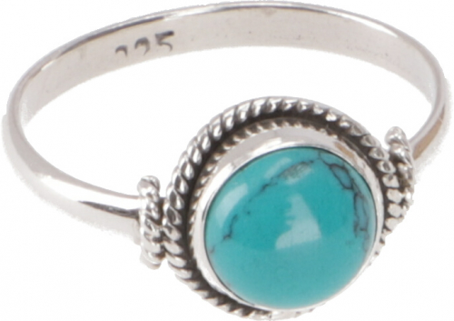 Boho silver ring, filigree gemstone ring with round stone - turquoise - 1x1 cm