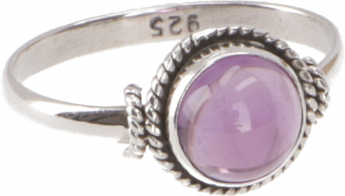 Boho silver ring, filigree gemstone ring with round stone - amethyst - 1x1 cm