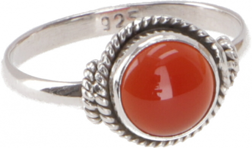 Boho silver ring, filigree gemstone ring with round stone - carnelian - 1x1 cm