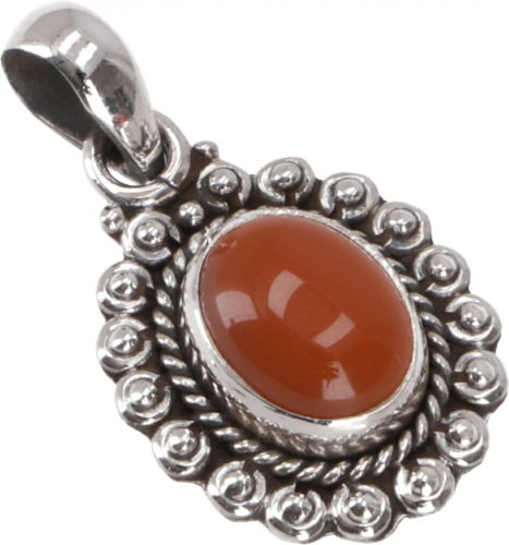 Oval, decorated boho silver pendant, Indian chain pendant made of silver - carnelian - 2x1,5 cm