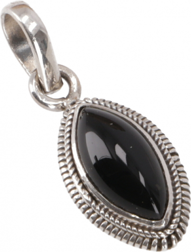 Dainty boho silver pendant, Indian chain pendant made of silver - onyx - 2,5x1 cm